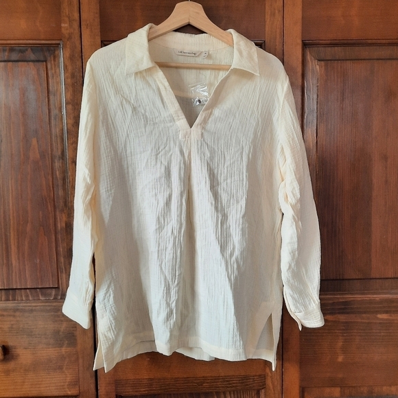 Soft Surroundings Tops - NWOT Soft Surroundings 100% cotton pale yellow v-neck long sleeve tunic blouse